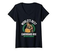 Femme World's Best Cardboard Box Breaker Downer Recyclage T-Shirt avec Col en V