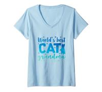 Femme World's Best Cat Grandma Amoureux des chats propriétaire de chats Animaux T-Shirt avec Col en V