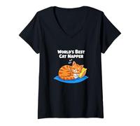 Femme Worlds Best Cat Napper Feline Sleep Citation T-Shirt avec Col en V