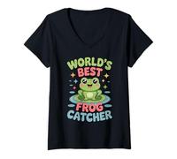 Femme World's Best Grenouille Attrape-Grenouilles drôle Kawaii T-Shirt avec Col en V