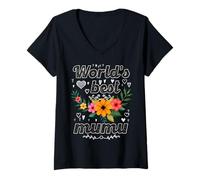 Femme World's Best MuMu Fleur Mignonne Fête des Mères T-Shirt avec Col en V