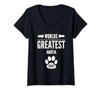 Femme Worlds Greatest Akita Dog Dad Paw Print Pet Love Père T-Shirt avec Col en V