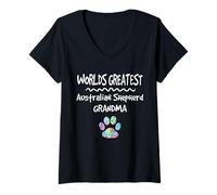 Femme Worlds Greatest Australian Shepard Grandma Chien Patte Amour T-Shirt avec Col en V