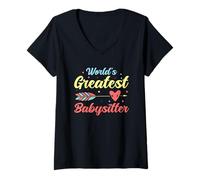 Femme World's Greatest Babysitter Nounous Caregiver Babysitter T-Shirt avec Col en V