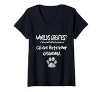 Femme Worlds Greatest Golden Retriever Grandma Adorable Empreinte de Patte de Chien T-Shirt avec Col en V