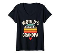 Femme World's Greatest Grandpa Ever Retro Sunset Heart T-Shirt avec Col en V