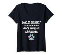 Femme Worlds Greatest Jack Russell Grandma Adorable Empreinte de Patte de Chien T-Shirt avec Col en V