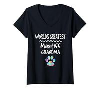Femme Worlds Greatest Mastiff Grandma Adorable Empreinte de Patte de Chien T-Shirt avec Col en V