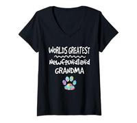 Femme Worlds Greatest Newfoundland Grandma - Motif Empreintes de Pattes de Chien T-Shirt avec Col en V