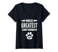 Femme Worlds Greatest Saint Bernard Dog Dad Paw Print Pet Père T-Shirt avec Col en V