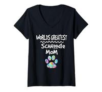 Femme Worlds Greatest Schnoodle Chien Maman Mère Mère Mignon Imprimé Patte T-Shirt avec Col en V