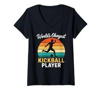 Femme Worlds Okayest Joueur de Kickball Amusant rétro Sport Humour Kick T-Shirt avec Col en V