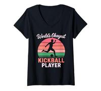 Femme Worlds Okayest Kickball Player Funny Retro Kick Kick Rose T-Shirt avec Col en V