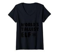 Femme World's Tallest Elf - Fun Holiday Christmas Kids Men Women T-Shirt avec Col en V
