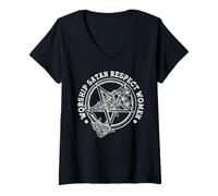 Femme Worship Satan Respect Women T-Shirt avec Col en V
