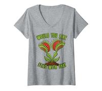 Femme Would You Like Flies with That Venus Flytrap Piège à Mouches drôle T-Shirt avec Col en V