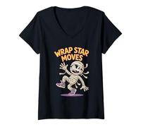 Femme Wrap Star Moves Funny Dancing Mummy Jeu de Mots d'halloween T-Shirt avec Col en V