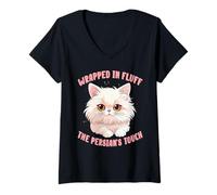 Femme Wrapped in Fluff, The Persian's Touch Cat Lover Owner T-Shirt avec Col en V