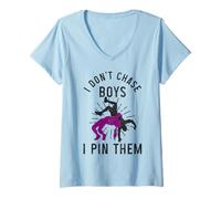 Femme Wrestling Girl I Don't Chase Boys I Pin Them Funny Wrestler T-Shirt avec Col en V
