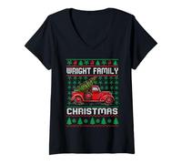 Femme Wright Family Ugly Christmas Sweater Red Truck Funny Xmas T-Shirt avec Col en V