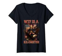 Femme WTF est un kilomètre George Washington 4 juillet Eagle T-Shirt avec Col en V
