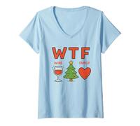 Femme WTF Wine Tree Family - Design Noël Drôle Vin Sapin Famille T-Shirt avec Col en V