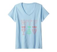 Femme WTF Wine Tree Family - Design Noël Drôle Vin Sapin Famille T-Shirt avec Col en V