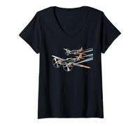 Femme WW2 Fighter Planes Tshirt B-17 P51 Mustang F4U Corsair T-Shirt avec Col en V