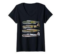 Femme WW2 Fighter Planes Tshirt B-17 P51 Mustang F4U Corsair T-Shirt avec Col en V