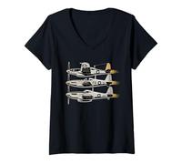Femme WW2 Fighter Planes Tshirt B-17 P51 Mustang F4U Corsair T-Shirt avec Col en V