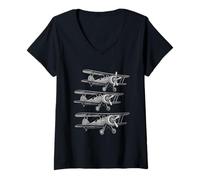 Femme WW2 Fighter Planes Tshirt B-17 P51 Mustang F4U Corsair T-Shirt avec Col en V