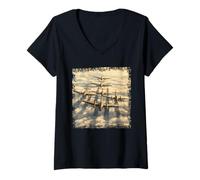 Femme WW2 Fighter Planes Tshirt B-17 P51 Mustang F4U Corsair T-Shirt avec Col en V