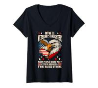 Femme WWII Journée des Anciens Combattants Fille Aigle Chauve T-Shirt avec Col en V