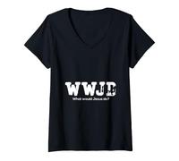 Femme WWJD What Would Jesus Do - Religion chrétienne - Abrasion T-Shirt avec Col en V