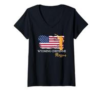 Femme Wyoming Cheyenne Mission Angel Moroni Drapeau USA Faith T-Shirt avec Col en V