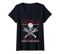 Femme X Génération avant votre naissance, Sissie, Skull Rock Hand T-Shirt avec Col en V