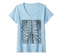 Femme X-Ray Squelette en Cage côtelée Anatomie Halloween Costume T-Shirt avec Col en V