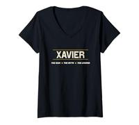 Femme Xavier - The Man The Myth The Legend | Men Boys Name - Funny T-Shirt avec Col en V