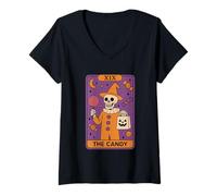 Femme XIX Tarot Squelette Halloween Bonbon T-Shirt avec Col en V