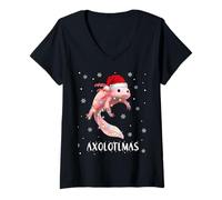 Femme Xmas Axolotlmas Fish Christmas Lights White-Axolotl Lizard T-Shirt avec Col en V