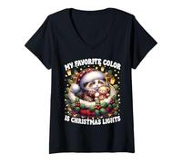 Femme Xmas Kitten for Mom My Favorite Color is Christmas Lights T-Shirt avec Col en V