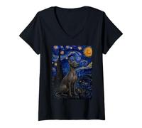 Femme Xoloitzcuintli Chien Van Gogh Nuit étoilée T-Shirt avec Col en V