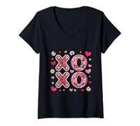 Femme XOXO Chemise Disco Rose Mignon Valentine Cœurs Fleurs T-Shirt avec Col en V