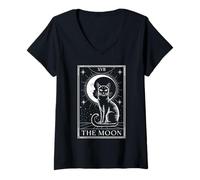 Femme XVII The Moon Carte Tarot Chat Lune Mystique Astrologie T-Shirt avec Col en V