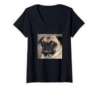Femme « Y THO » Drôle Carlin Visage Mignon Flou Meme T-Shirt avec Col en V