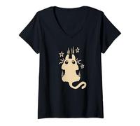 Femme Y2K 90s Chat Tomcat effrayé Laissant des Marques de griffures T-Shirt avec Col en V