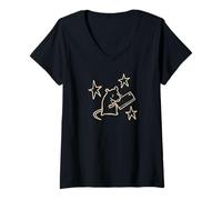 Femme Y2K 90s Evil Rat en colère avec Couteau sous Starry T-Shirt avec Col en V