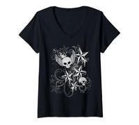 Femme Y2k Grunge Skull Wings 2000s 90s Emo Harajuku Goth T-Shirt avec Col en V