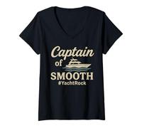 Femme Yacht Rock Captain of Smooth - Soft Rock Music Boat T-Shirt avec Col en V