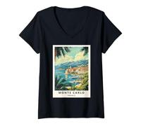 Femme Yachts Under ATH Monte Carlo's Tower and Palms, Cadeau de Voyageur T-Shirt avec Col en V